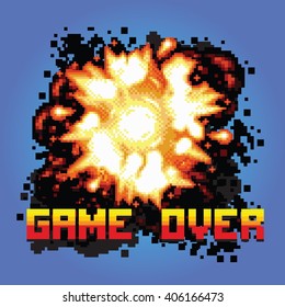 game over pixel art explosion game illustration