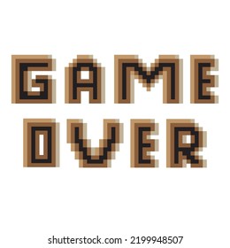 Game over with pixel art on white background.