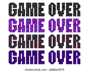 Game over, pixel art. Pixel text informing about the loss in the game. Text in 8-bit retro video game style from 80s - 90s. Design for printing, wrapping paper and advertising. Vector illustration