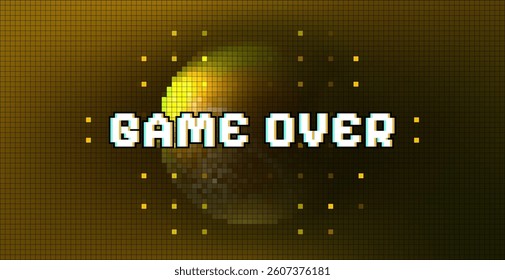 Game over. Pixel game background. Retro space futurism. Tech dot cover. Future template. Pixel abstract background with planet.
