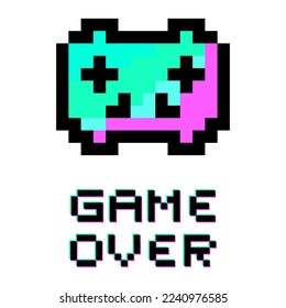 game over pixel joystick. Game pad. Computer gaming. Vector illustration. stock image.