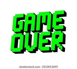 GAME OVER pixel text in 3D perspective. Pixelated font on games concept.	