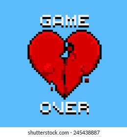Game over - pixel-art logo. Love is over