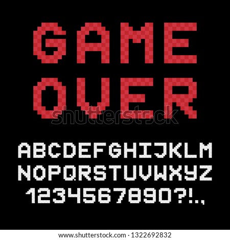 GAME OVER pixelated lettering. Retro 8-bit video game font. Vector. 商業照片 © 