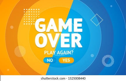 Game Over or Play Again Concept Banner Card. Vector illustration of Final Gaming Defeat Screen