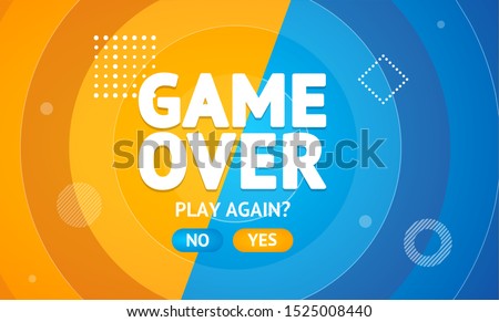 Game Over or Play Again Concept Banner Card. Vector illustration of Final Gaming Defeat Screen