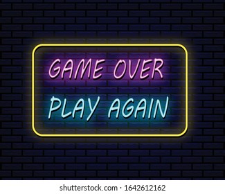 Game over, Play again neon text