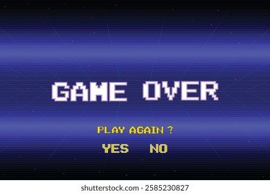 GAME OVER PLAY AGAIN YES, NO .pixel art .8 bit game. retro game. for game assets in vector illustrations.	