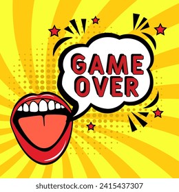 Game Over pop art. Game Over in comic pop art style. Game Over message in sound speech bubble in pop art style. Comic book explosion with text Game Over.