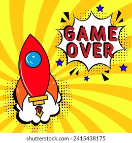 Game Over Pop Art. Game Over in Comic Pop Art Style. Game Over-Nachricht in Sound-Sprachblase im Pop-Art-Stil. Comic Buch Explosion mit Text Game Over.