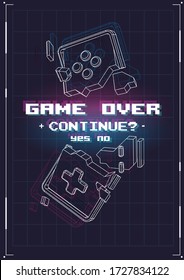 Game Over poster with lowpoly elements. Broken game controller. Creative gaming template.