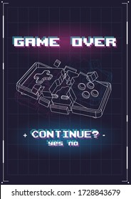 Game Over poster with lowpoly elements. Broken game controller. Creative gaming template.