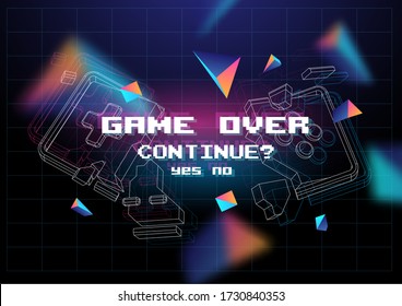 Game Over poster with lowpoly elements. Broken game controller. Creative gaming template. Retro gaming concept.