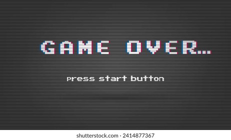 Game over press start button.pixel art .8 bit game.retro game. for game assets in vector illustrations.Retro Futurism Sci-Fi Background. glowing neon grid.and stars from vintage arcade comp