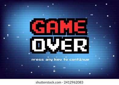 GAME OVER PRESS START INSERT A COIN TO CONTINUE.pixel art .8 bit game.retro game. for game assets in vector illustrations.	