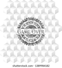 Game Over realistic grey emblem with cube white background