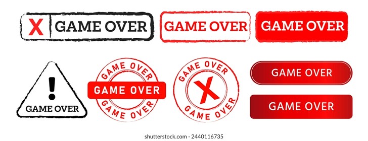 game over rectangle triangle circle stamp and button sign defeat failure gamer
