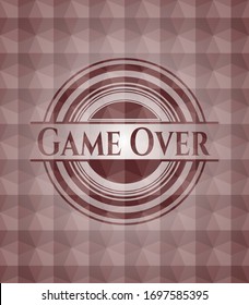 Game Over red emblem or badge with abstract geometric pattern background. Seamless.