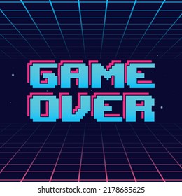 Game Over retro futuristic glow logo. Neon logo design. 80's style. Vector Print for T-shirt, typography.