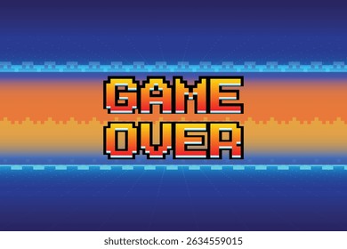 Fim de jogo, jogos retrô para ativos de jogo em retro futurista sci-fi fundo vetor ilustração. Néon brilhante de uma arcada antiga