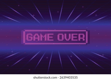 Game Over, Retro games for game assets in retro futuristic sci-fi background vector illustration. Glowing neon from an old arcade