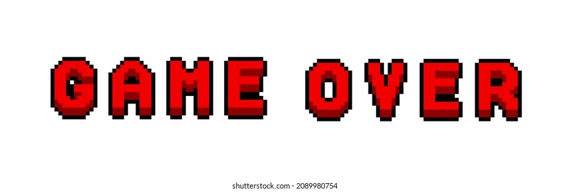 Game Over in retro pixel art style isolated on white background. Concept of level final in virtual gaming or classic user interface for online videogames. Vector illustration