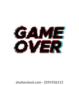 Game Over in retro pixel art design with glitches and noise style isolated on white background. Illustration vector