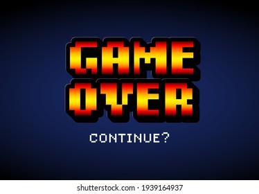 Juego sobre retro estilo texto con efecto. Fin de la reproducción en un equipo antiguo de 8 bits o en una consola de juegos. Fin del juego de un juego de arcade.