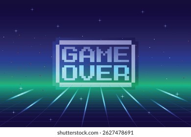 Fim de jogo. Fundo de jogo de vídeo retrô. Fundo de grade abstrato para tela de vídeo game digital retro.