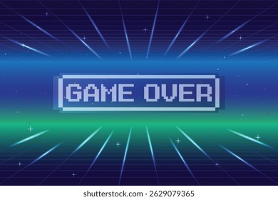 Fim de jogo. Fundo de jogo de vídeo retrô. Fundo de grade abstrato para tela de vídeo game digital retro.	
