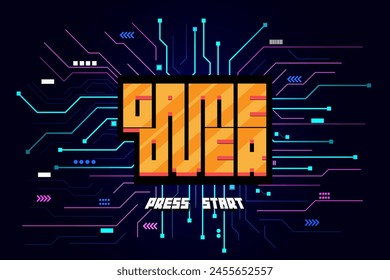 Game Over Retro Video Game Background.circuit game over on technology background design.