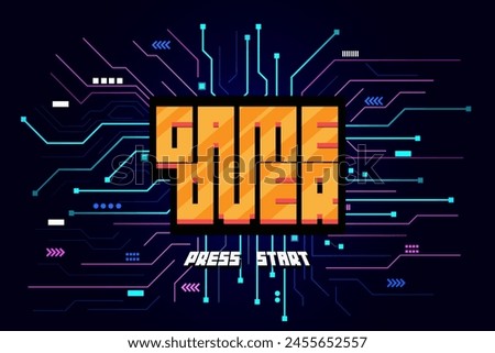 Game Over Retro Video Game Background.circuit game over on technology background design.