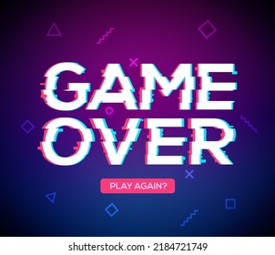 Game over screen glitch video retro pixel background. Game over glitch screen font effect.