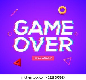 Game over screen glitch video retro pixel background. Game over glitch screen font effect.