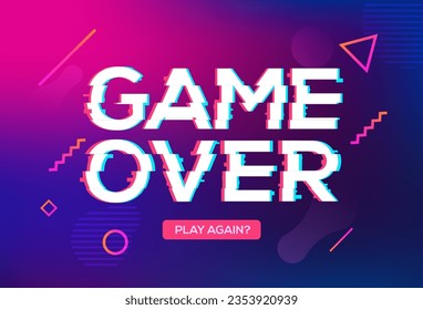 Game over screen glitch video retro pixel background. Game over glitch screen font effect