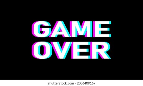 Game Over Screen Message Sign or Icon Design with Glitch Effect and an Aspect Ratio of 16:9. Vector Image.
