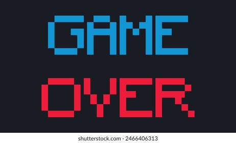 Game Over Screen. Pixel video game achievement, pixels 8 bit games ui and gaming level progress. Vector illustration easy editable.