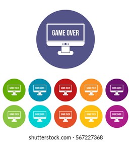 Game over set icons in different colors isolated on white background