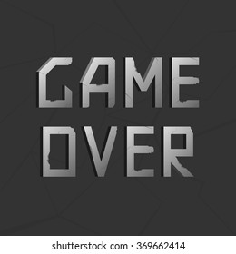 Game over silver old metal text. Vector illustration