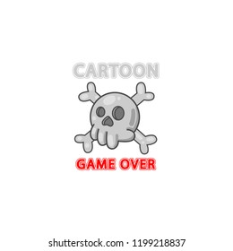 Game over, skull, sign of death, vector emblem illustration isolated on white background