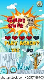 Game over template on mobile game illustration