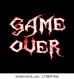 game over text calligraphy  party celebration invitation. Vector image on black background. horror zombie text style and scared text