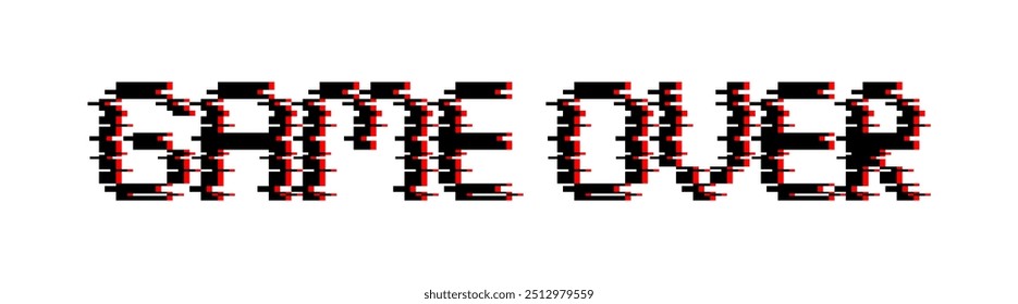 GAME OVER text in glitch effect. Pixelated font on games concept.