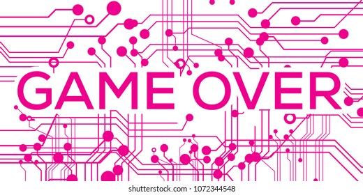 Game over text on circuit board retro vector illustration.