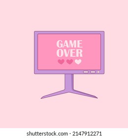 Game Over text on retro pink computer monitor. Life is over in the computer game.