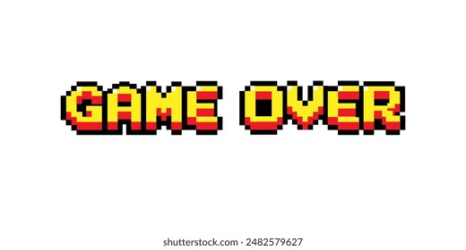 Game Over text on white background.8 bit game.retro game.	