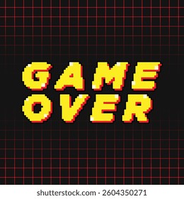 Game Over Text. Pixel Art. 8 Bit Game. Retro Futurism Sci-Fi Background. Vector Illustration