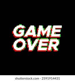 Game over text pixel style black background. Vector illustration
