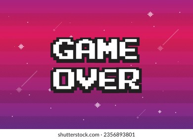 Game over text in Sky and stars.background in pixel art. Vector illustration.