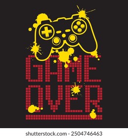 
game over text and splashed joystick